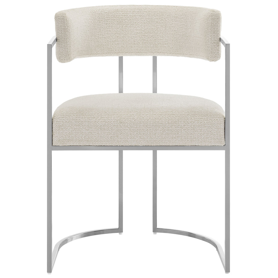 Paxton Curved Back Fabric and Metal Dining Accent Chair in Silver Cream
