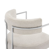 Paxton Curved Back Fabric and Metal Dining Accent Chair in Silver Cream