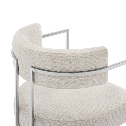 Huron Curved Back Fabric and Metal Dining Accent Chair in Silver Cream