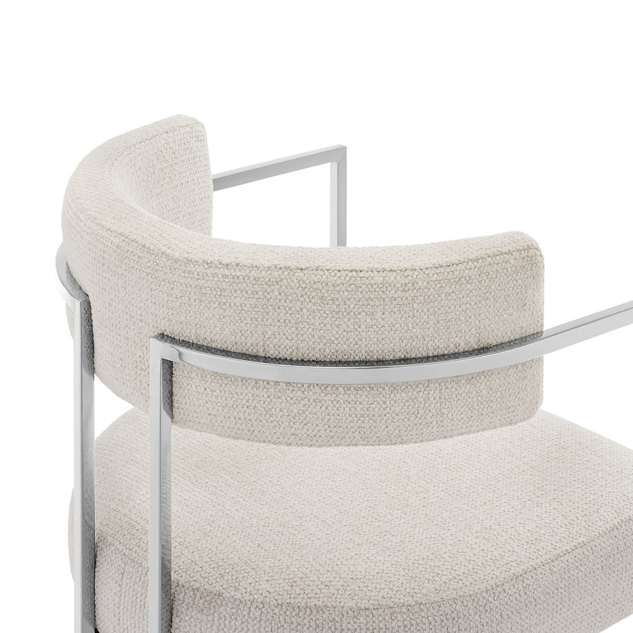 Paxton Curved Back Fabric and Metal Dining Accent Chair in Silver Cream