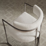 Paxton Curved Back Fabric and Metal Dining Accent Chair in Silver Cream