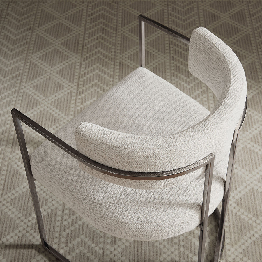 Paxton Curved Back Fabric and Metal Dining Accent Chair in Silver Cream