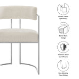 Paxton Curved Back Fabric and Metal Dining Accent Chair in Silver Cream
