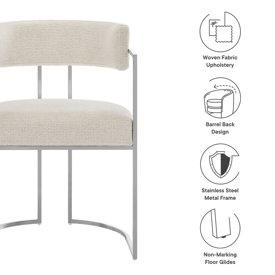 Paxton Curved Back Fabric and Metal Dining Accent Chair in Silver Cream
