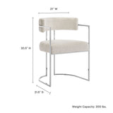 Paxton Curved Back Fabric and Metal Dining Accent Chair in Silver Cream