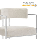 Paxton Curved Back Fabric and Metal Dining Accent Chair in Silver Cream
