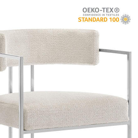 Huron Curved Back Fabric and Metal Dining Accent Chair in Silver Cream
