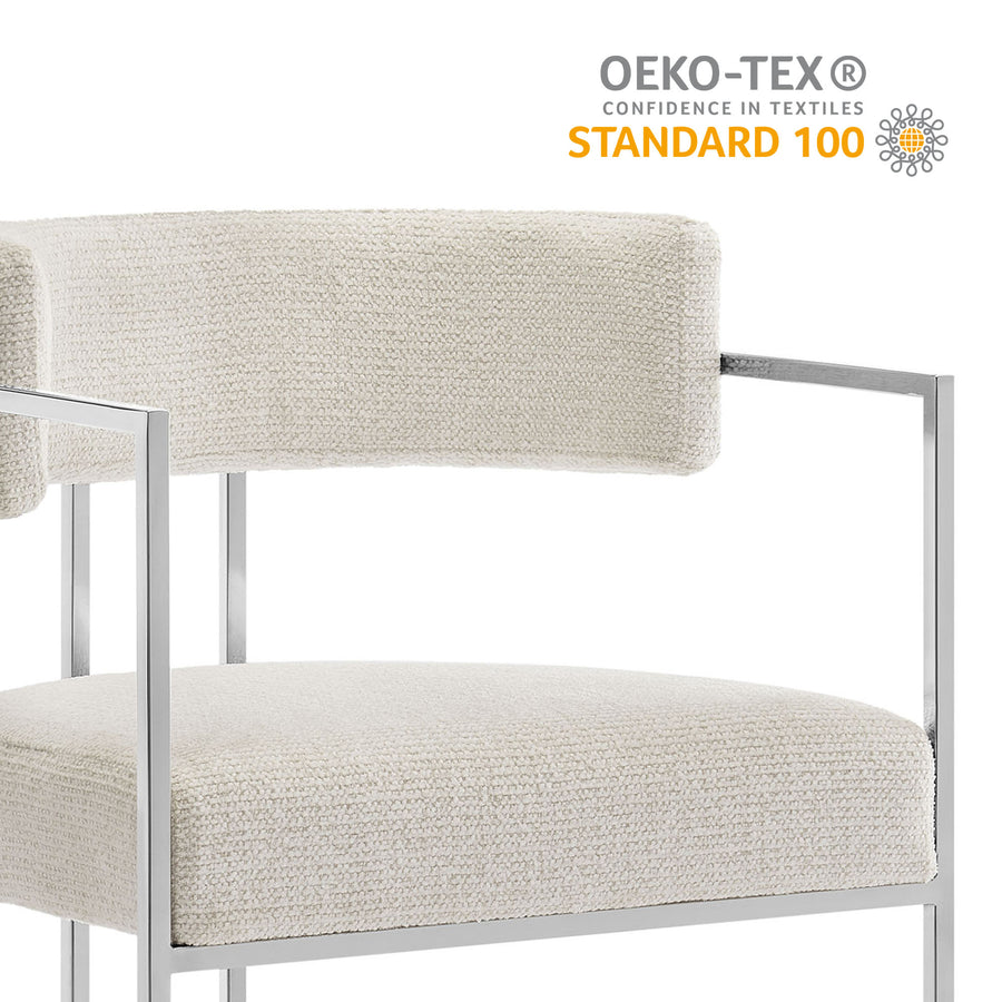 Paxton Curved Back Fabric and Metal Dining Accent Chair in Silver Cream
