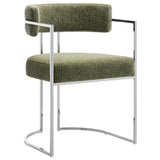 Paxton Curved Back Fabric and Metal Dining Accent Chair in Silver Leaf