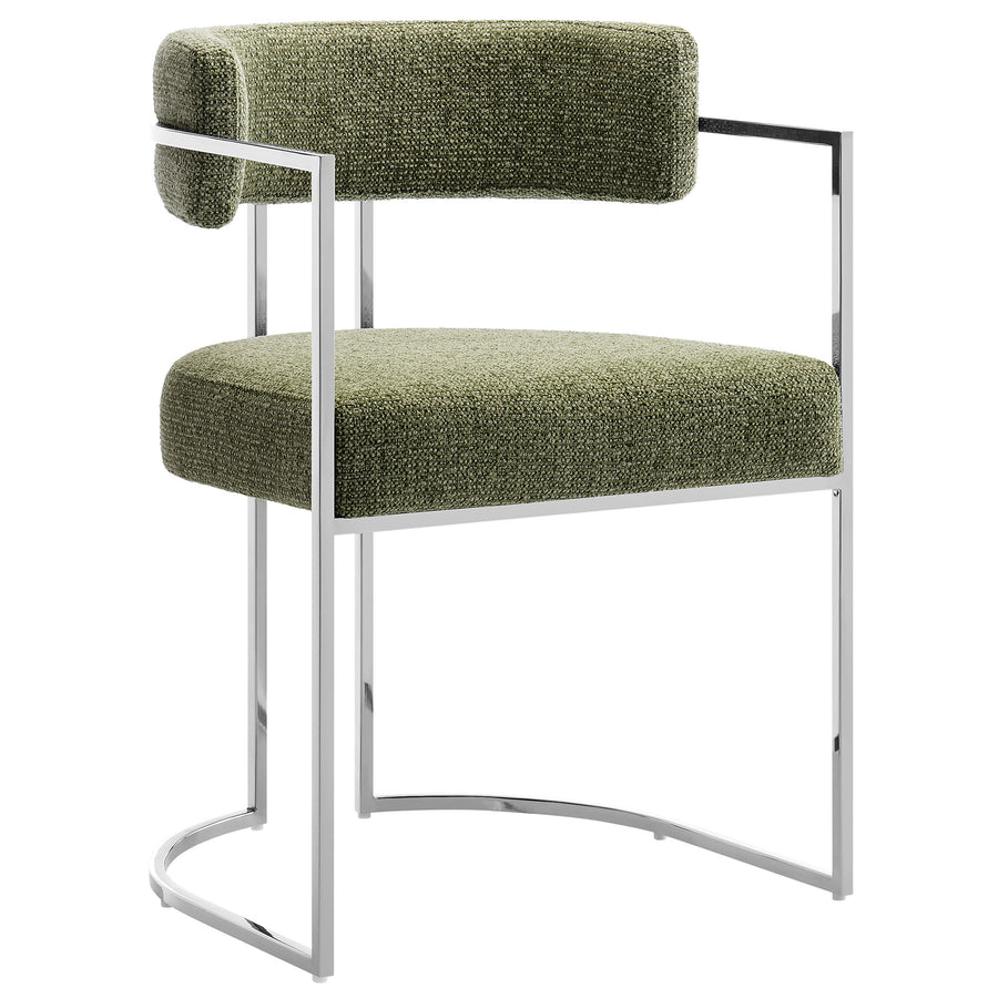 Paxton Curved Back Fabric and Metal Dining Accent Chair in Silver Leaf