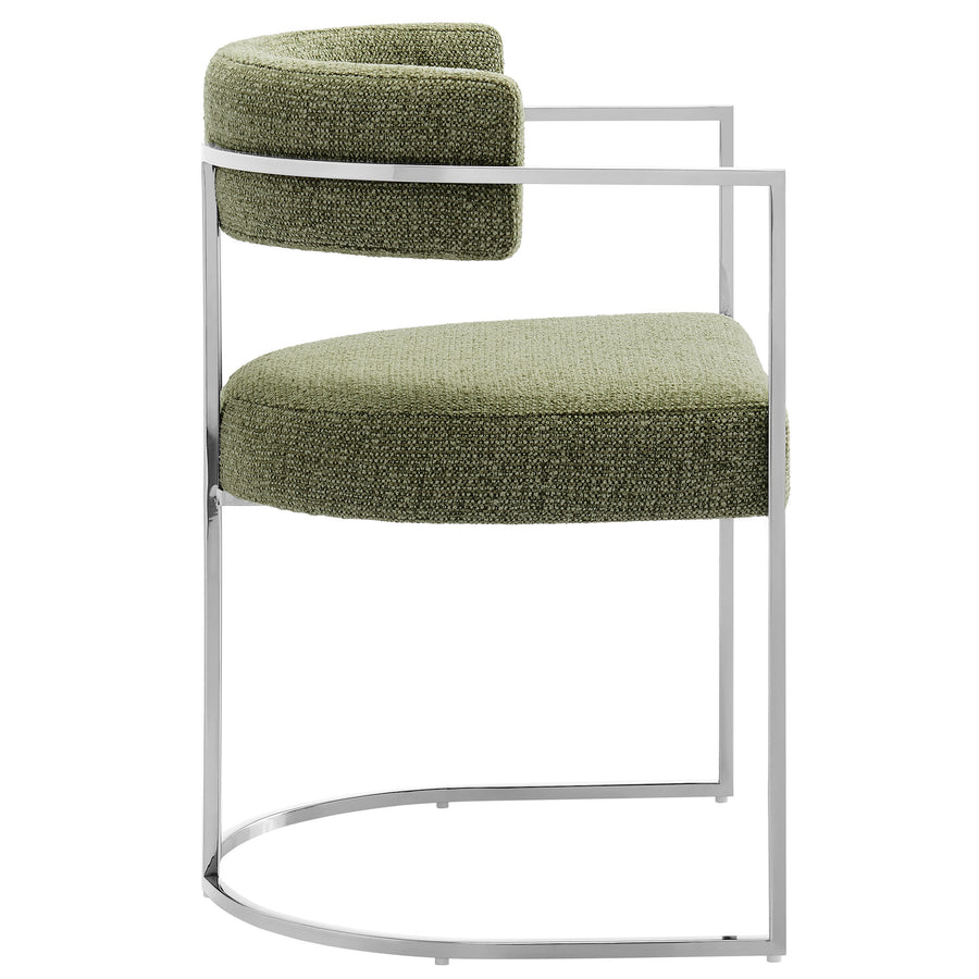 Paxton Curved Back Fabric and Metal Dining Accent Chair in Silver Leaf