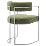 Paxton Curved Back Fabric and Metal Dining Accent Chair in Silver Leaf