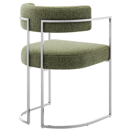 Huron Curved Back Fabric and Metal Dining Accent Chair in Silver Leaf