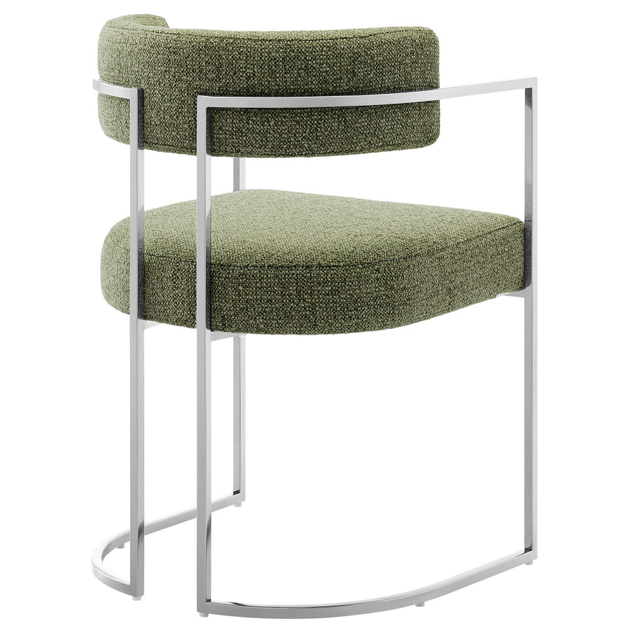 Paxton Curved Back Fabric and Metal Dining Accent Chair in Silver Leaf