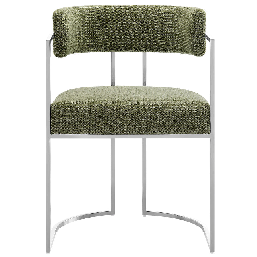 Paxton Curved Back Fabric and Metal Dining Accent Chair in Silver Leaf