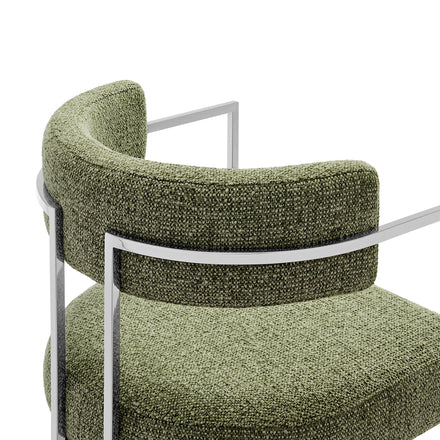 Huron Curved Back Fabric and Metal Dining Accent Chair in Silver Leaf