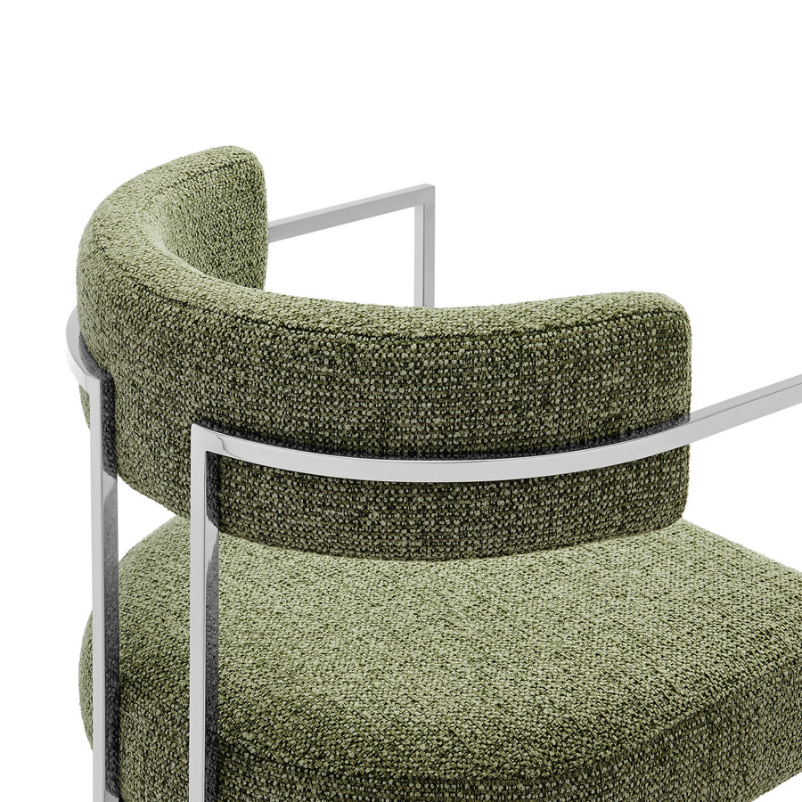 Paxton Curved Back Fabric and Metal Dining Accent Chair in Silver Leaf