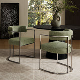 Paxton Curved Back Fabric and Metal Dining Accent Chair in Silver Leaf