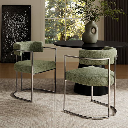 Huron Curved Back Fabric and Metal Dining Accent Chair in Silver Leaf