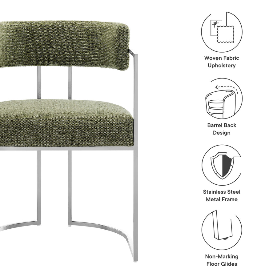 Paxton Curved Back Fabric and Metal Dining Accent Chair in Silver Leaf