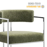 Paxton Curved Back Fabric and Metal Dining Accent Chair in Silver Leaf