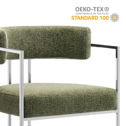 Huron Curved Back Fabric and Metal Dining Accent Chair in Silver Leaf