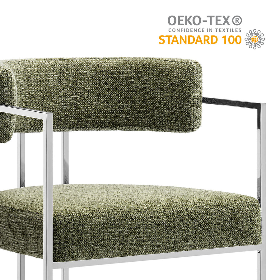 Paxton Curved Back Fabric and Metal Dining Accent Chair in Silver Leaf