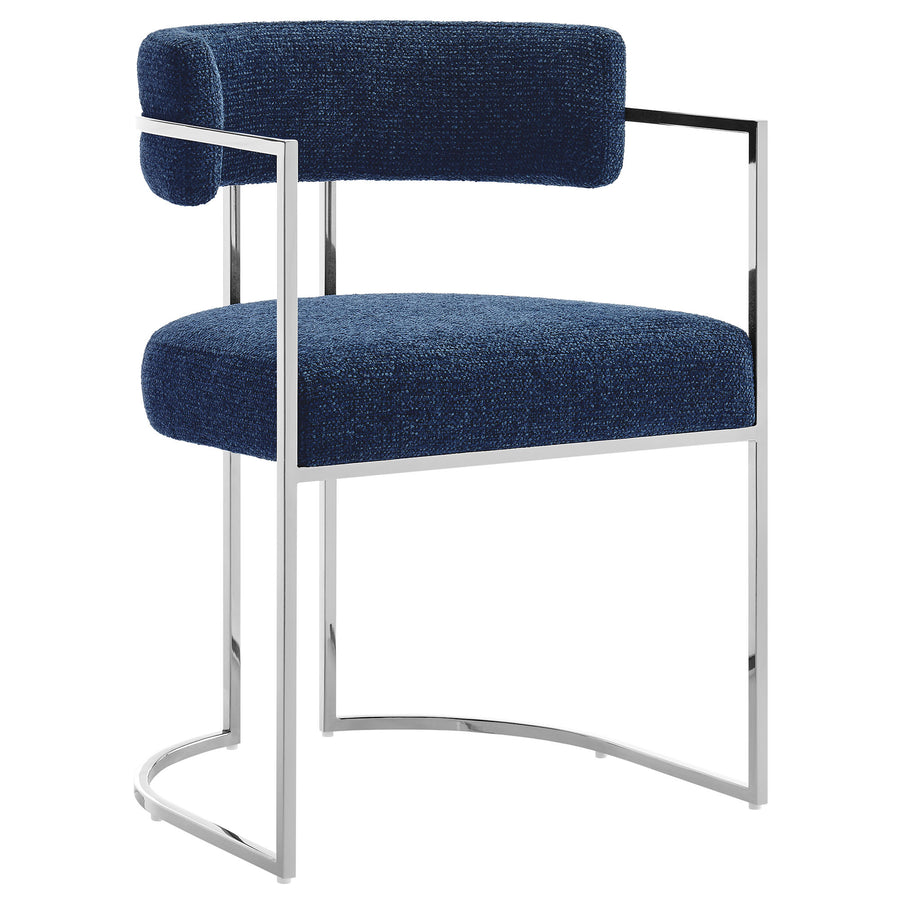 Paxton Curved Back Fabric and Metal Dining Accent Chair in Silver Navy