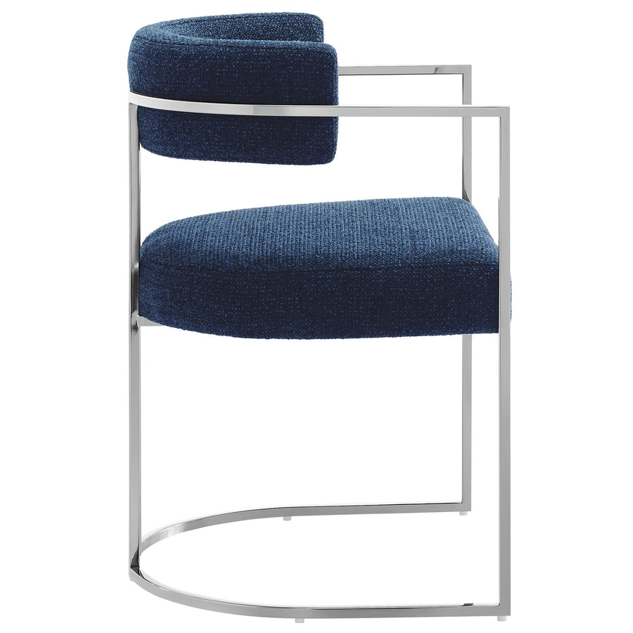 Paxton Curved Back Fabric and Metal Dining Accent Chair in Silver Navy