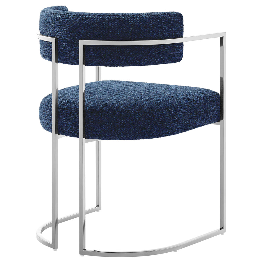 Paxton Curved Back Fabric and Metal Dining Accent Chair in Silver Navy