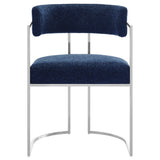Paxton Curved Back Fabric and Metal Dining Accent Chair in Silver Navy