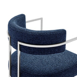 Paxton Curved Back Fabric and Metal Dining Accent Chair in Silver Navy