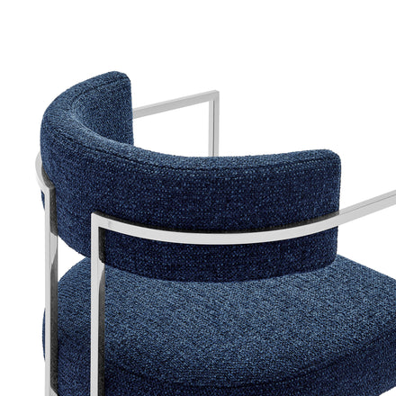 Huron Curved Back Fabric and Metal Dining Accent Chair in Silver Navy