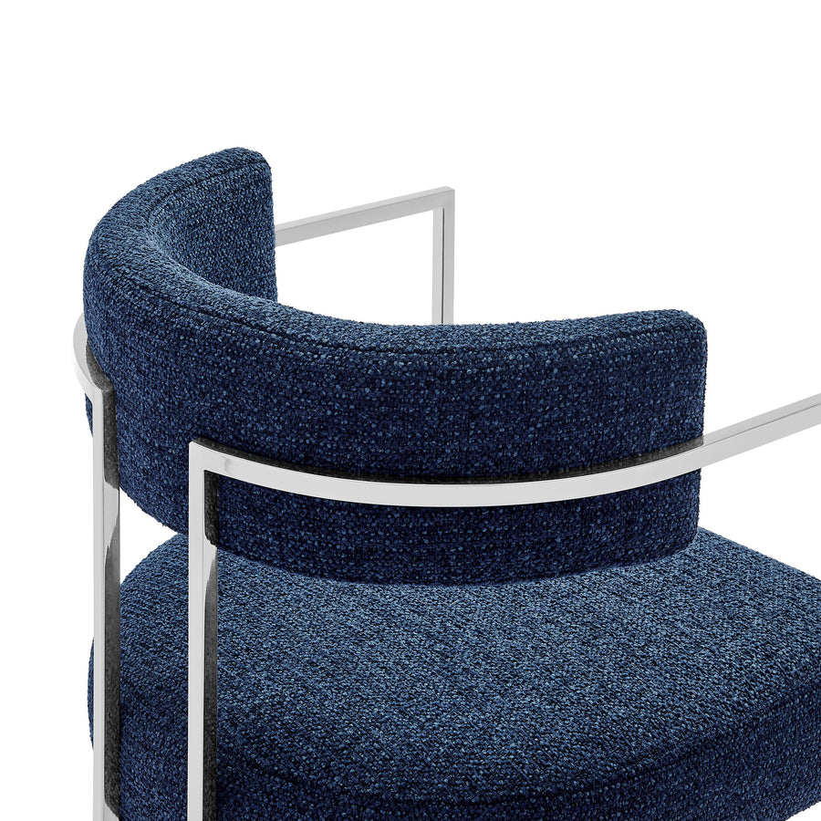 Paxton Curved Back Fabric and Metal Dining Accent Chair in Silver Navy