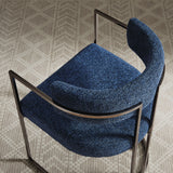 Paxton Curved Back Fabric and Metal Dining Accent Chair in Silver Navy