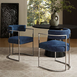 Paxton Curved Back Fabric and Metal Dining Accent Chair in Silver Navy
