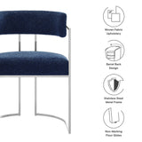 Paxton Curved Back Fabric and Metal Dining Accent Chair in Silver Navy