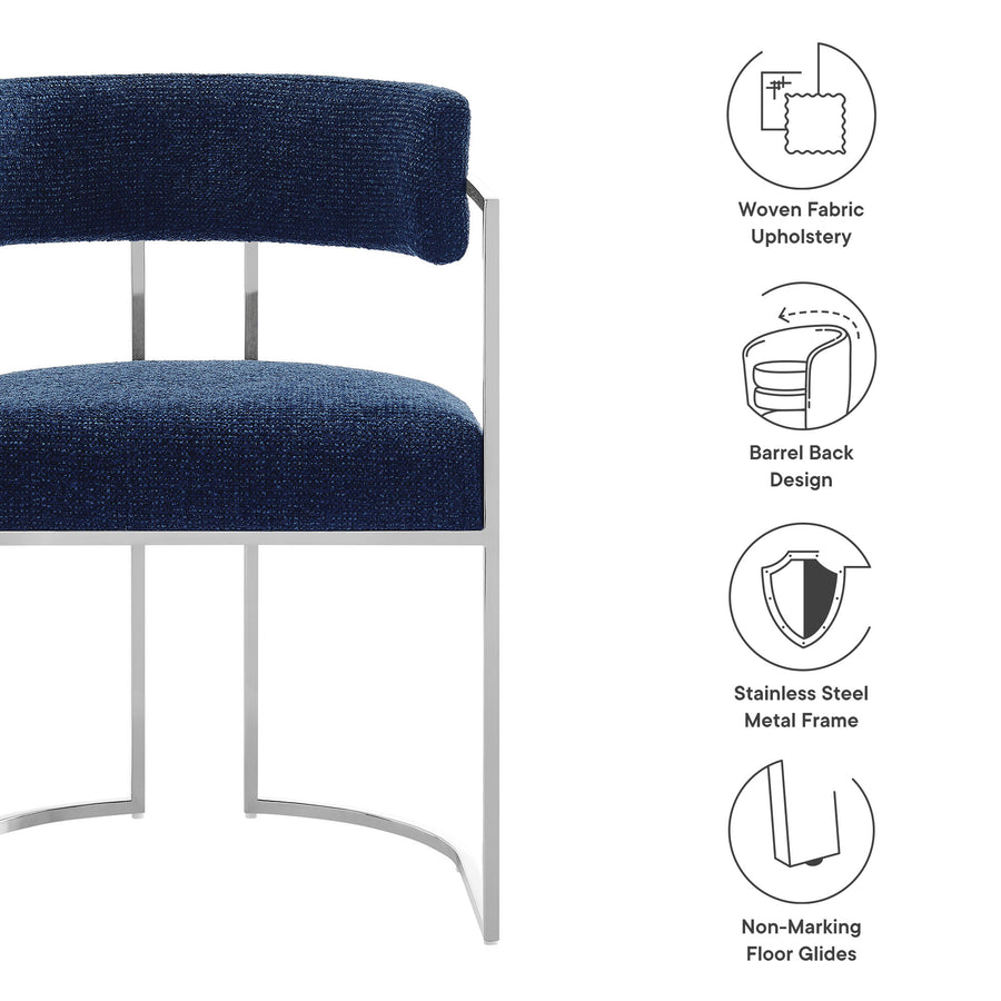 Paxton Curved Back Fabric and Metal Dining Accent Chair in Silver Navy