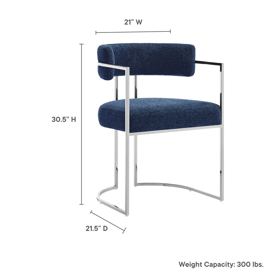Paxton Curved Back Fabric and Metal Dining Accent Chair in Silver Navy