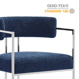 Paxton Curved Back Fabric and Metal Dining Accent Chair in Silver Navy