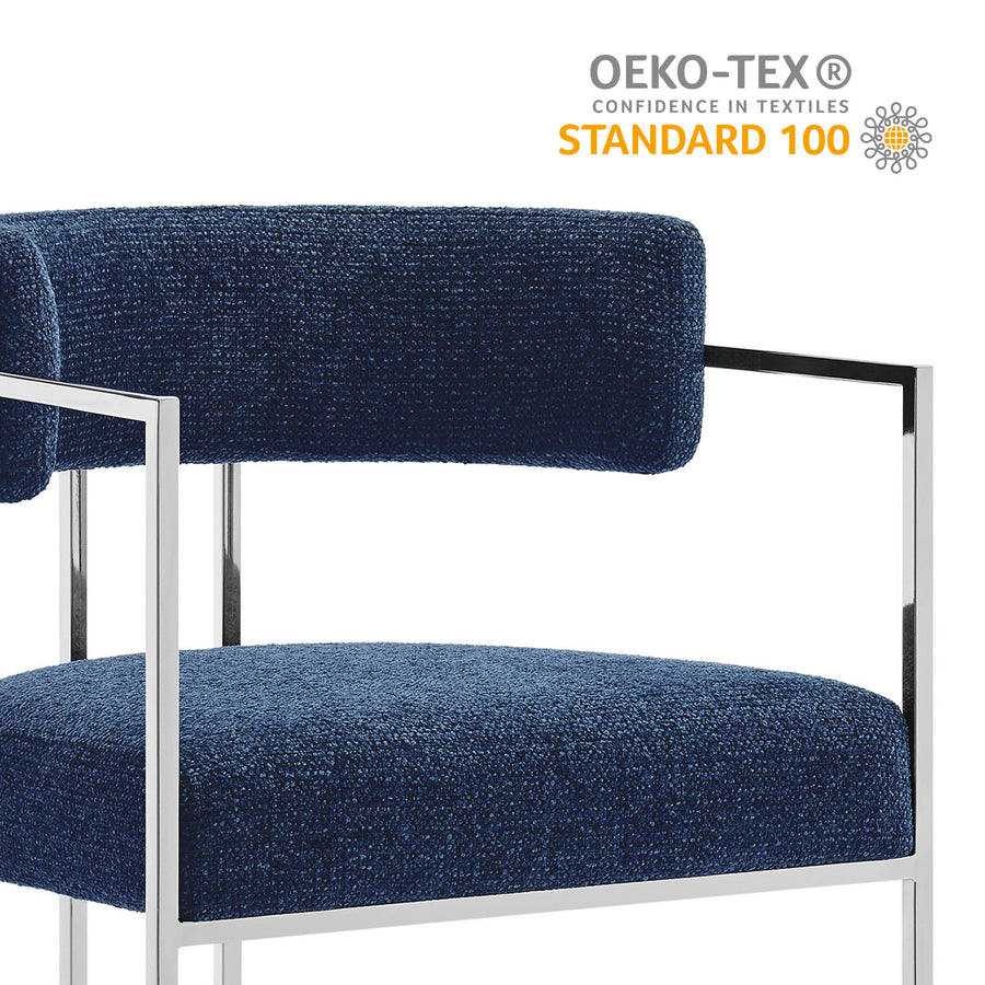 Paxton Curved Back Fabric and Metal Dining Accent Chair in Silver Navy