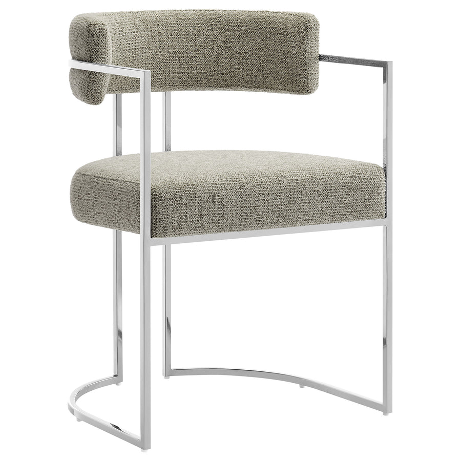 Paxton Curved Back Fabric and Metal Dining Accent Chair in Silver Wheat