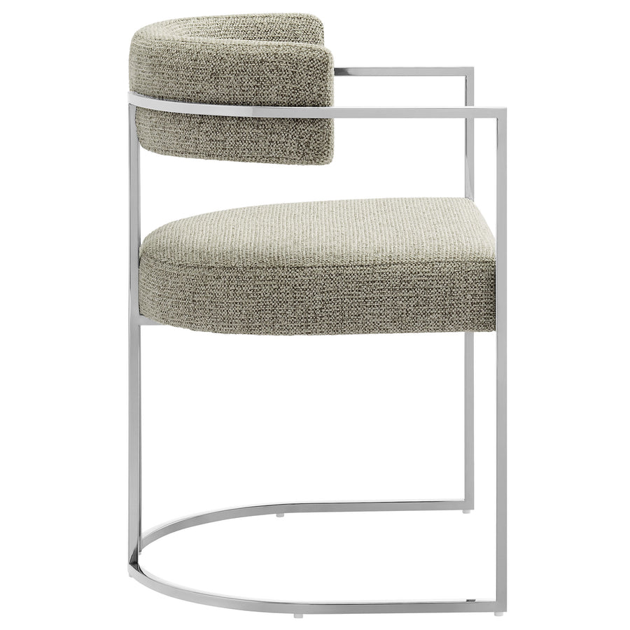 Paxton Curved Back Fabric and Metal Dining Accent Chair in Silver Wheat