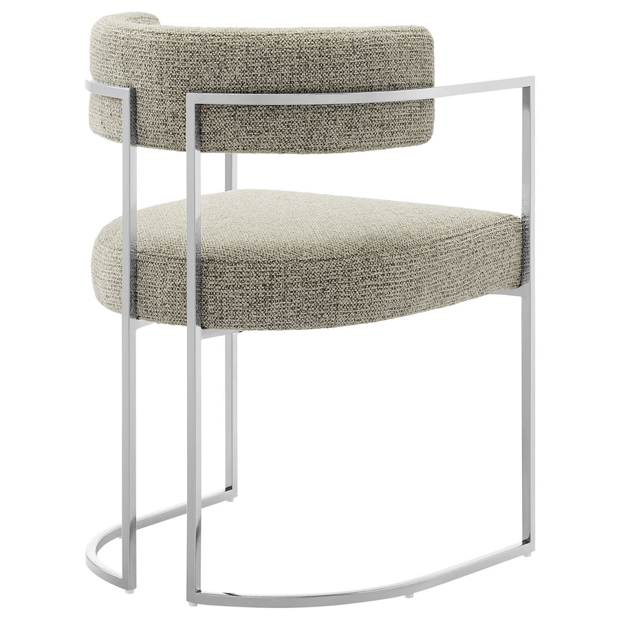 Paxton Curved Back Fabric and Metal Dining Accent Chair in Silver Wheat
