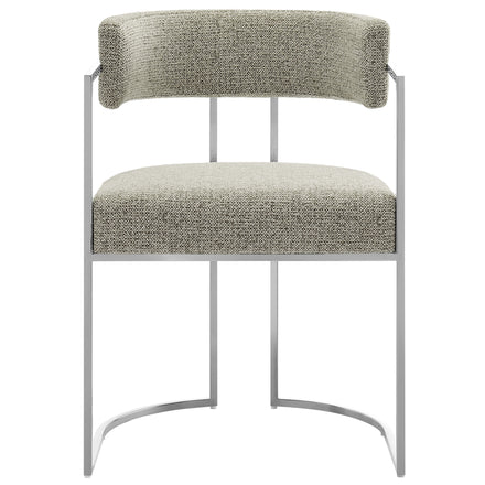 Huron Curved Back Fabric and Metal Dining Accent Chair in Silver Wheat