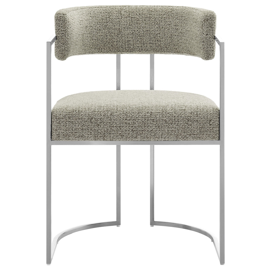 Paxton Curved Back Fabric and Metal Dining Accent Chair in Silver Wheat