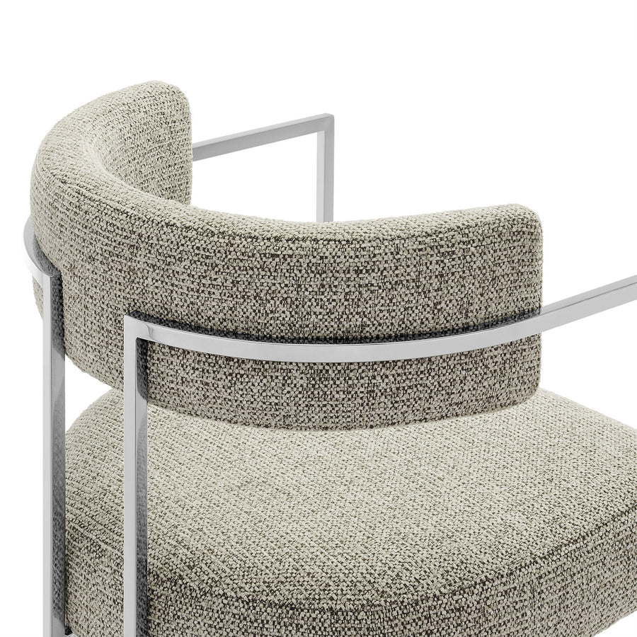 Paxton Curved Back Fabric and Metal Dining Accent Chair in Silver Wheat