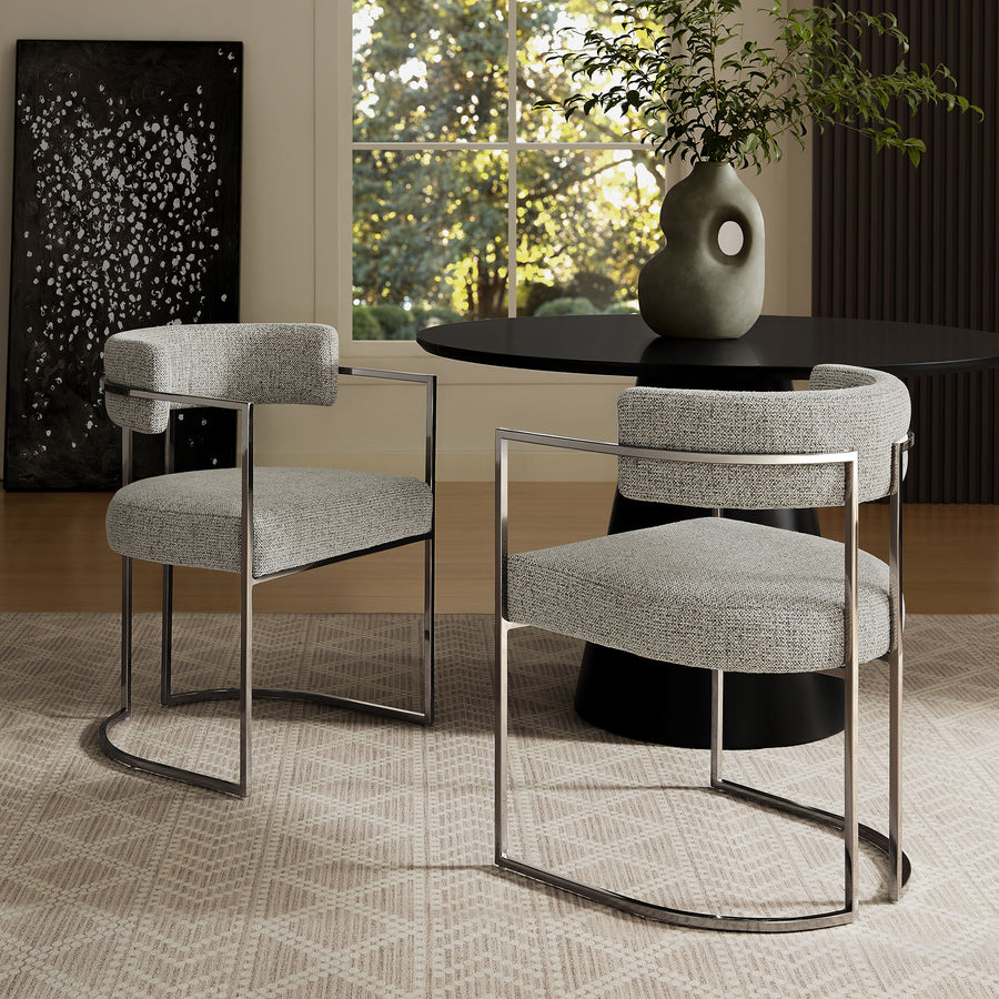 Paxton Curved Back Fabric and Metal Dining Accent Chair in Silver Wheat