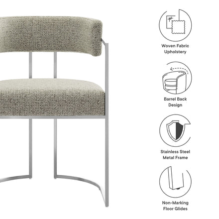 Huron Curved Back Fabric and Metal Dining Accent Chair in Silver Wheat