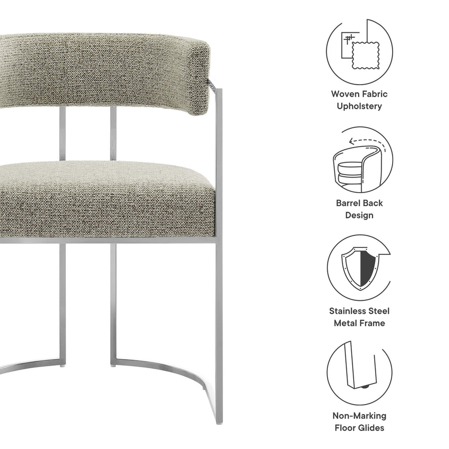 Paxton Curved Back Fabric and Metal Dining Accent Chair in Silver Wheat